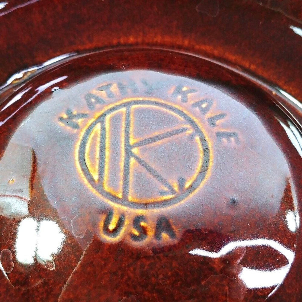 Chip Dip Vegetable Bowl Kathy Kale USA Pottery Chocolate Brown Vintage 11.5" Dia - Picture 7 of 8